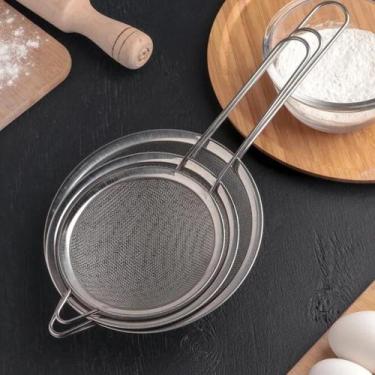 Imagem de Conjunto Kit 3 Peneiras P M G Aço Inox Luxo Utensílios De Cozinha Coad