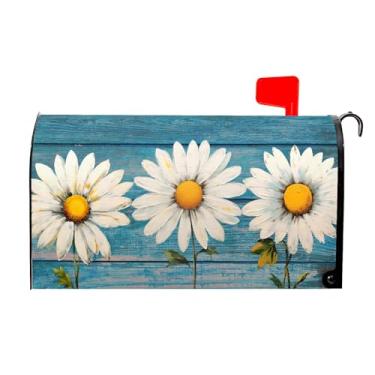 Imagem de Kawani Capas Para Caixa De Correio Madeira Rústica Azul Com Estampa Margaridas, Tamanho Padrão Magnético, 21X18 Polegadas, Vintage, Floral, Verão, À Prova D'Água, Correio, Decoração Jardim, Quintal