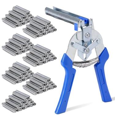 Imagem de KHEARPSL Kit de alicate de anel de unha tipo M com 4200 peças de anéis de porco M para construção de gaiolas de arame, fixação de cerca de painel de rede de arame (pinças com 4200 peças de anéis)