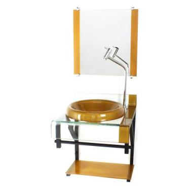 Imagem de Gabinete de vidro 40cm para banheiro curvado duplo pp cuba chapéu dour