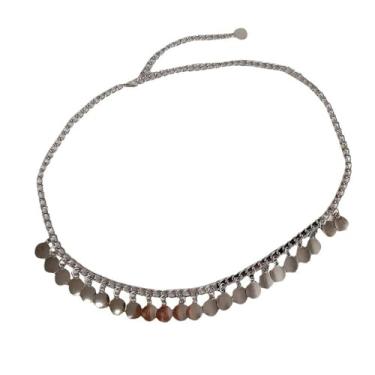 Imagem de Cinto minimalista de corrente redonda com discos de moeda pendurados, corrente de cintura com borla, vestido de biquíni, corrente de barriga, joia feminina