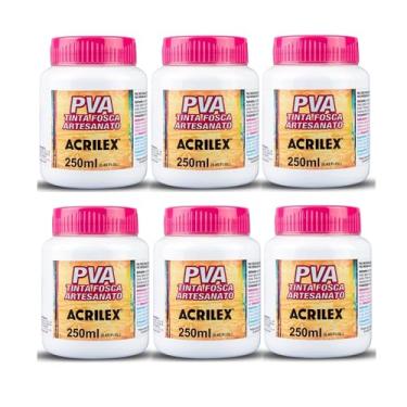 Imagem de Kit Tinta Pva Fosca Artesanato 6 Unidades Branco 519 250ml Perfeita para Decoração de Móveis À base de Látex PVA e Água