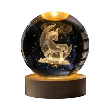 Imagem de Luz Noturna USB 3D Lua Planeta Galáxia Bola De Cristal Luminária De Me