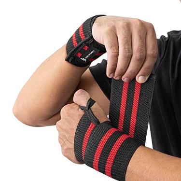 Imagem de Munhequeira Elástica Profissional Crossfit Lpo Powerlifting (Preto e vermelho, Unico)
