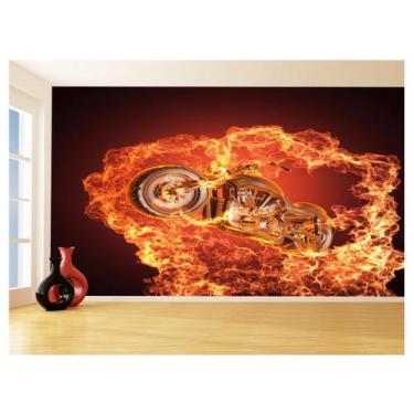 Imagem de Papel De Parede 3D Moto Esporte Fogo Radical 3,5M Bkm99 - Você Decora