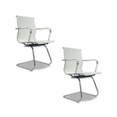 Imagem de Kit 2 Cadeiras De Escritório Oficial Webshop Esteirinha Baixa Fixa Branco