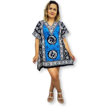 Imagem de Bata Kaftan Indiana Estampa Batik Saída de Praia Plus Size - Sarat Mod