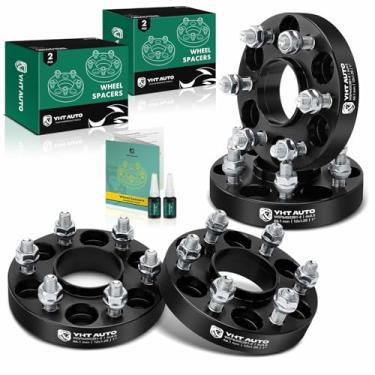 Imagem de YHTAUTO Espaçadores de roda centrados em cubo 6 x 4,5 polegadas 2,5 cm compatíveis com Nissan, modelos Suzuki, Frontier, Pathfinder, Xterra, Equator Espaçadores de pneu parafusos M12 x 1,25, furo do cubo de 66,1 mm, 6 lug 4 peças, adaptadores de roda pretos