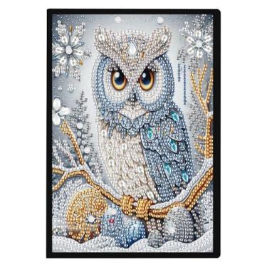 Imagem de TDFERAN Caderno de pintura de diamante A5 Cadernos de pintura com diamantes de Natal em branco Diários de arte de diamante Caderno de esboços para adultos Caderno de esboços de ponto cruz coruja