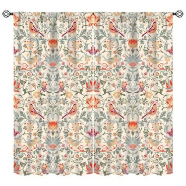 Imagem de Cortinas retrô Bird William Morris, floral, exótico, rústico, animal, retrô, boho, planta, tratamentos de janela, decoração de varão, bolso para adultos, crianças, sala de estar, quarto, cozinha