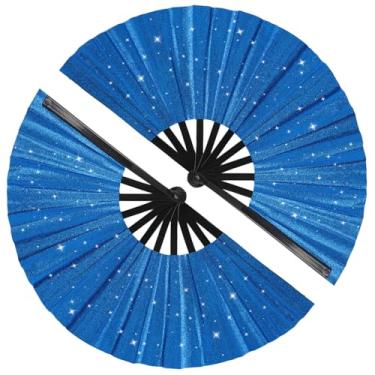 Imagem de Tkocisa Pacote com 2 ventiladores de mão dobráveis grandes com glitter para dança em linha, leque de pop, grande leque de mão de rave para botas no chão, dança, concerto, festa, festival, decoração de