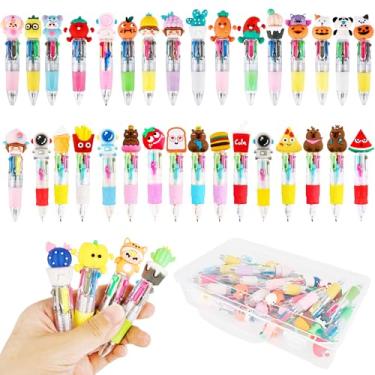 Imagem de 42 canetas esferográficas coloridas coloridas 4 em 1 para crianças, com 1 caixa de armazenamento, mini desenho animado de animal fofo de 0,7 mm, caneta de escrita retrátil para lembrancinhas de festa