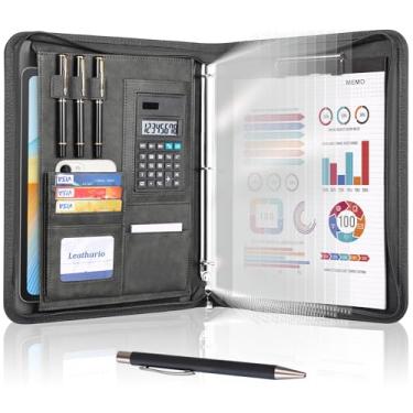 Imagem de Leathario Fichário de portfólio, organizador de pastas de 3 anéis, inclui 5 protetores de folha e uma caneta, pasta A4 de couro vegano para tablets, organizador de documentos profissional de