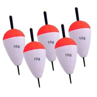 Imagem de kowaku Conjunto de 5 bóias de pesca de espuma EVA vermelho branco oval deslizamento bobbers alta flutuabilidade para perca pompano pesca de arremesso longo, 10g