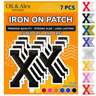 Imagem de Oli and Alex Iron On Letters 6 cm - 7 peças de X adesivos pretos para roupas - Super cola - sem necessidade de costura - Alfabeto bordado futebol time escola universidade - preto, X