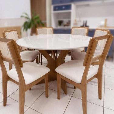 Imagem de Mesa de Jantar 1,35m Tampo de Vidro c/ 6 Cadeiras 100% MDF - Dalla Cos