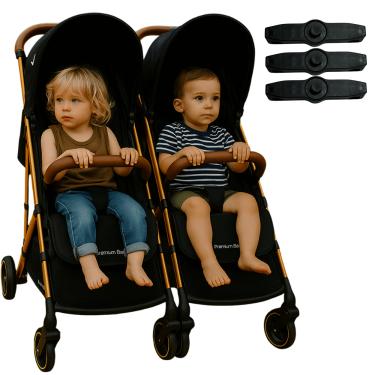 Imagem de Carrinho de Bebê Gêmeos Premium Baby Zurich Black Gold Couro Marrom