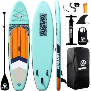 Imagem de Highpi Pranchas De Stand Up Paddle Infláveis, 10'6''X31''X6'' Sup Com Acessórios Mochila Deck Antiderrapante, Trela, Remo Ajustável E Bomba Manual, Bolsa À Prova D'Água, Barco Em Pé Para Jovens E Adul