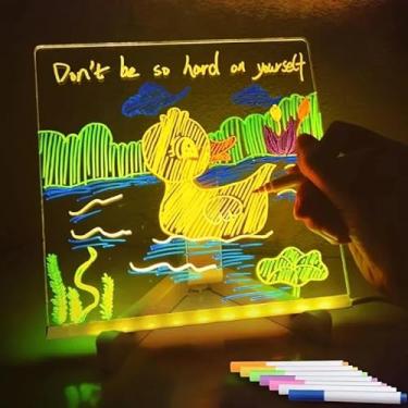 Imagem de Quadro de Desenho LED Acrílico Brilhante | Quadro Mágico para Desenhar com LUZ Infantil | Quadro de notas LED com cores (20x20cm)