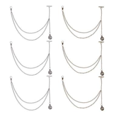 Imagem de CHGCRAFT 6 peças, corrente de relógio de bolso de 2 estilos com pingente de medalhão corrente de latão para terno Corsage Pin joias presentes acessórios de roupas, bronze antigo e prata antiga, 33 cm