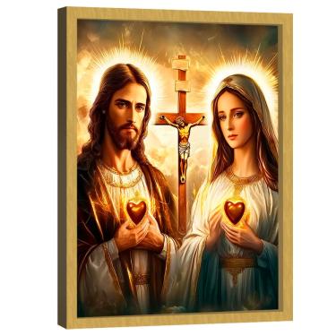Imagem de Quadro Decorativo Coração de Jesus e Mari