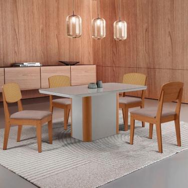Imagem de Mesa De Jantar Isadora 120cm Tampo Mdf Vidro Com 4 Cadeiras Lin Capuccino /off / /serig Off