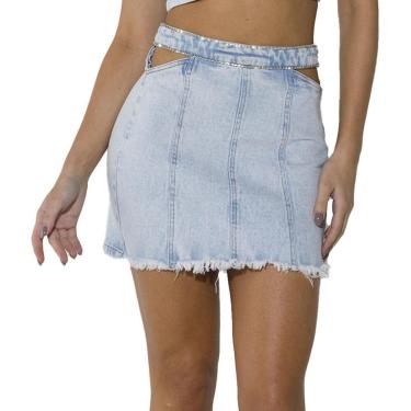 Imagem de Saia Jeans Onça Preta Cutof Shine Feminino-Feminino