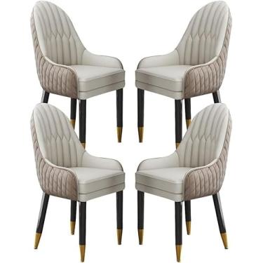 Imagem de Cadeira De Jantar De Couro De Microfibra Cozinha Conjunto De 4 Cadeiras De Sala De Estar Lounge Counter Cadeiras Quarto Varanda Sofá Cadeira Pernas De Madeira Maciça, Black+cement Gray, One Size