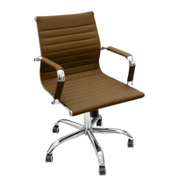 Imagem de Cadeira de escritório esteirinha baixa marrom ergonômica de couro para computador ajuste de inclinação e altura ajustável do assento, com encosto baixo e assento giratório de 360° sala de jogos, casa