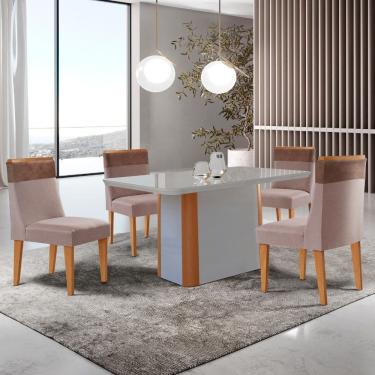 Imagem de Mesa de Jantar Isadora 120cm Tampo MDF Vidro com 4 Cadeiras Andes
