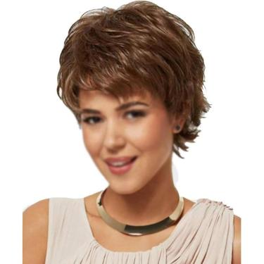 Imagem de Perucas Femininas, Peruca De Cabelo Humano Natural Curto Feminino Da Moda, Peruca De Cabelo Liso Curto Marrom Peruca Humana Real Para Mulheres