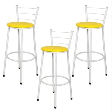 Imagem de Jogo 3 Banqueta Alta Para Cozinha Branca Epoxi Assento Amarelo