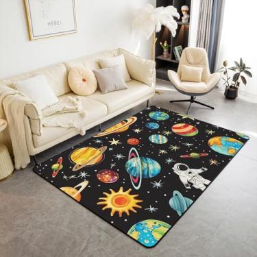 Imagem de jejeloiu Tapete de área de astronauta, 12 x 18 cm, crianças, sistema solar, para sala de estar, quarto, para meninos, meninas, adolescentes, universo, planetas, tapete decorativo antiderrapante,