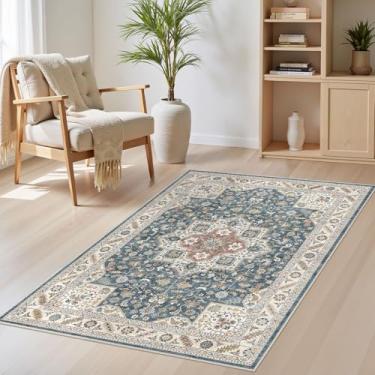 Imagem de Tapete vintage para sala de estar 7,5 x 12,5 cm - Tapete grande macio lavável oriental tradicional envelhecido para quarto - Tapete de piso interno para decoração de casa, escritório, casa - Azul