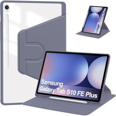 Imagem de Capa compatível para Samsung Galaxy Tab S10 FE+/S10 FE Plus 13,1 polegadas lançado em 2025 – Suporte protetor de rotação de 360 graus, capa traseira transparente -roxo