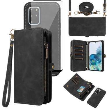 Imagem de Asuwish Capa de celular para Samsung Galaxy S20 Plus S20+ 5G Carteira com zíper destacável com protetor de tela de vidro temperado, alça flip porta-cartões S20+5G S20plus 20S + S2O S 20 20+ G5
