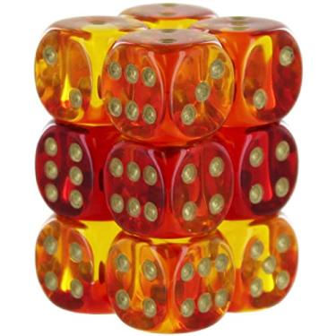 Imagem de Gemini Dice Block | Set of 12 Size D6 Dice Designed for Board Games, Roleplaying Games and Miniature Games | Premium Quality 16 mm Dice | Translucent Red, Yellow and Gold Color | Made by Chessex