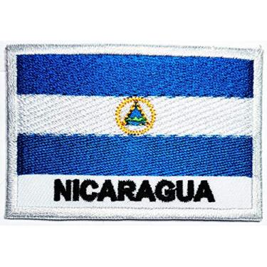 Imagem de PARITA Emblema da bandeira da Nicarágua costurado em aplique bordado emblema country motociclista motociclista etiquetas táticas moral emblema nacional para viagem, mochila, chapéus, jaquetas