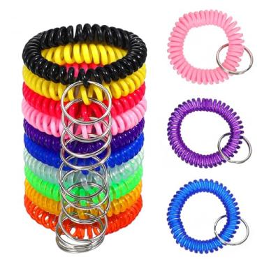Imagem de Chaveiro de bobina de pulso colorido, Ymapinc 10 peças, pulseira de bobina de plástico, pulseiras espirais elásticas, porta-chaves de pulso para academia, piscina, crachá de identificação e esportes