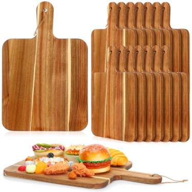 Imagem de Geetery 16 peças tábua de corte de madeira de acácia tábuas de madeira para cozinha a granel com alça bandeja de servir charcutaria para pizza, pão, queijo, frutas, legumes, presente de inauguração de