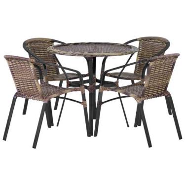 Imagem de 4 Cadeiras e Mesa Floripa Tampo Tramado Alumínio Piscina Jardim Trama 
