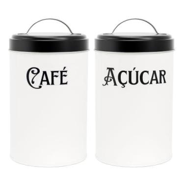 Imagem de Kit 2 Lata De Metal Com Alça Para Mantimentos 18x10 cm Café e Açucar -