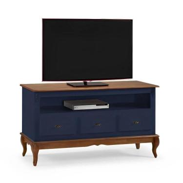Imagem de Rack Para Sala 3 Gavetas E Nicho Pés Luis Xv - Azul Bic Com Tampo E Base Imbuia Glazer