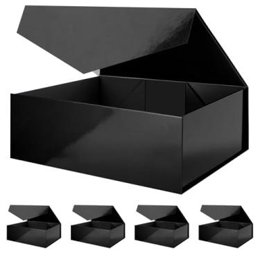 Imagem de JINGUAN 49 x 40 x 17 cm, 5 caixas de presente extra grandes com tampas, caixas de propostas de padrinhos com fecho magnético, caixas de presente gigantes para roupas e presentes grandes (preto
