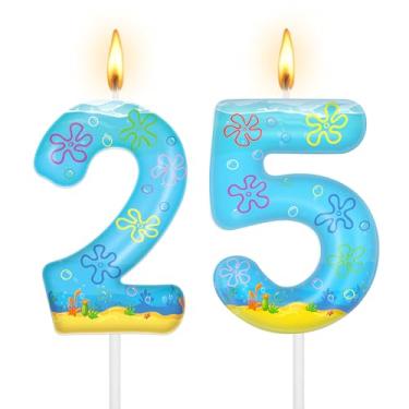 Imagem de Esponja número de aniversário vela fofa flor nuvens decorações desenho animado numerais topo de bolo de aniversário para fãs de esponja 25 anos debaixo do mar suprimentos de decoração de festa