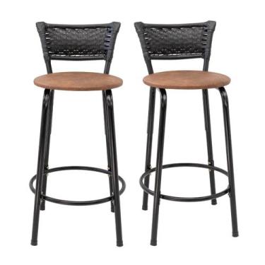 Imagem de Kit 2 Banquetas Para Bancada 60cm Preta Junco Preto Balcão Ilha Bistrô