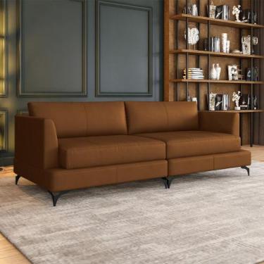 Imagem de Sofá Living Bipartido 230cm Indonésia Pés de Ferro Couro Caramelo G52 
