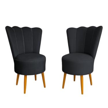 Imagem de Kit 2 Cadeiras Decorativa Pétala Veludo Luxo Premium Pés Retrô Palito Sala Quarto e Penteadeira (PRETO)
