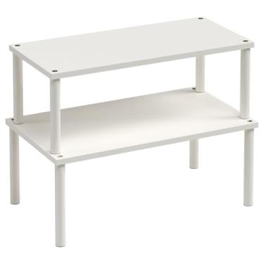 Imagem de VERTORGAN Prateleira organizadora de armário (conjunto de 2), prateleiras de balcão de cozinha, bancada e armário de especiarias de bambu, empilhável expansível, grande (branca)