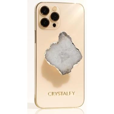 Imagem de CRYSTALFY Grips By Clear Quartz Druzy Raw Com Aberturas, Suporte De Celular Em Cristal E Expansível - Acessório Superior Trocável Pedras Preciosas Naturais Para Iphone, Ipad Dispositivos Móveis Kind